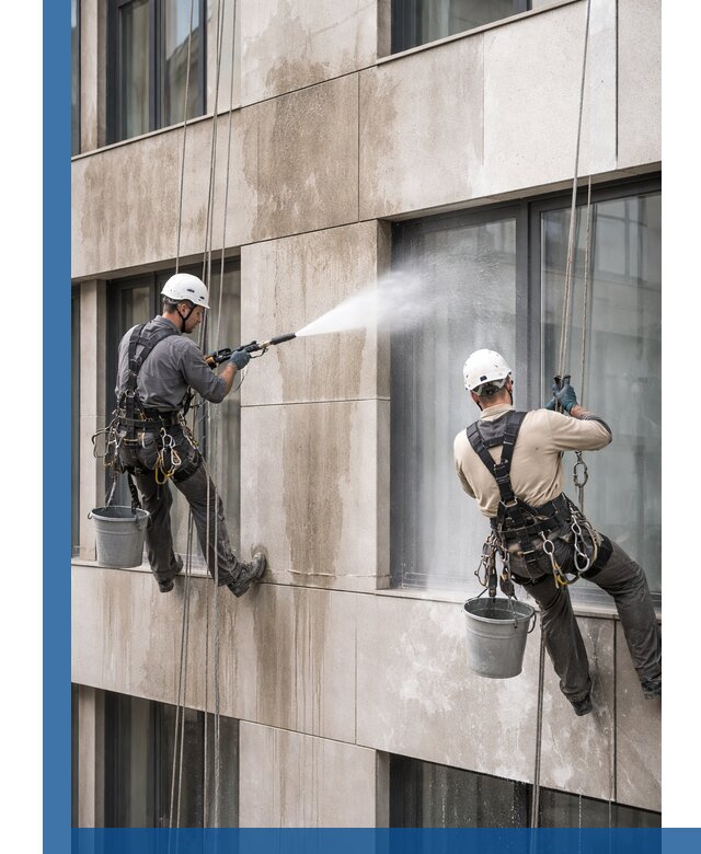 Послестроительная мойка фасада промышленным альпинизмом в Сызрани