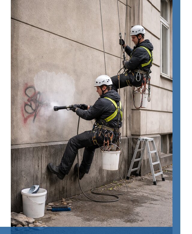 Удаление граффити с фасада в Сызрани от 4559 р. | ВЫСОТНИК-Сзр