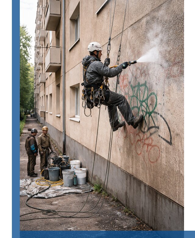 Удаление граффити с фасада в Сызрани без следов и повреждений