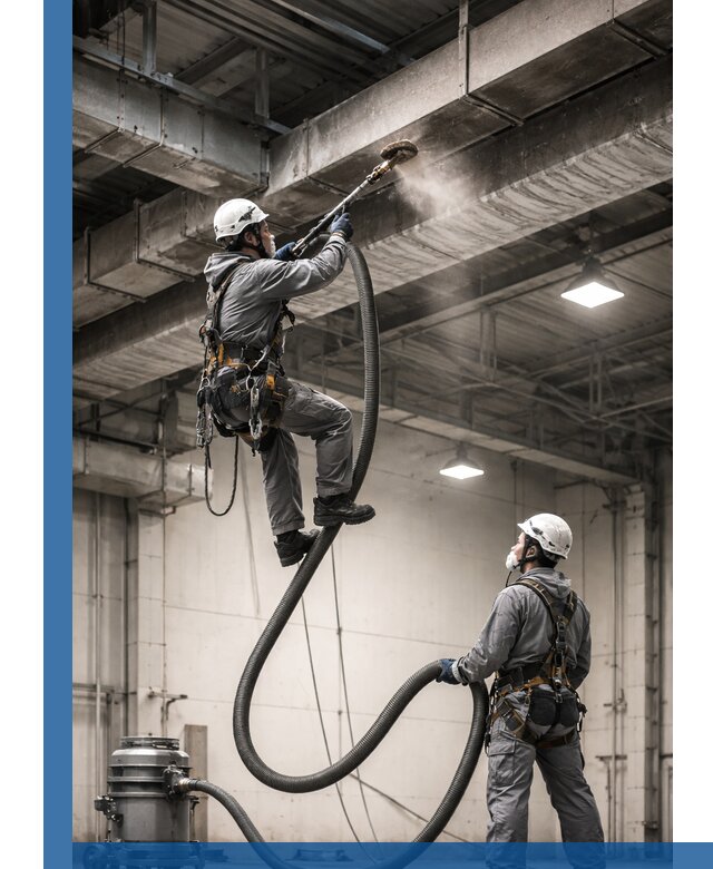 Обеспыливание потолочных конструкций в Сызрани промышленным альпинизмом