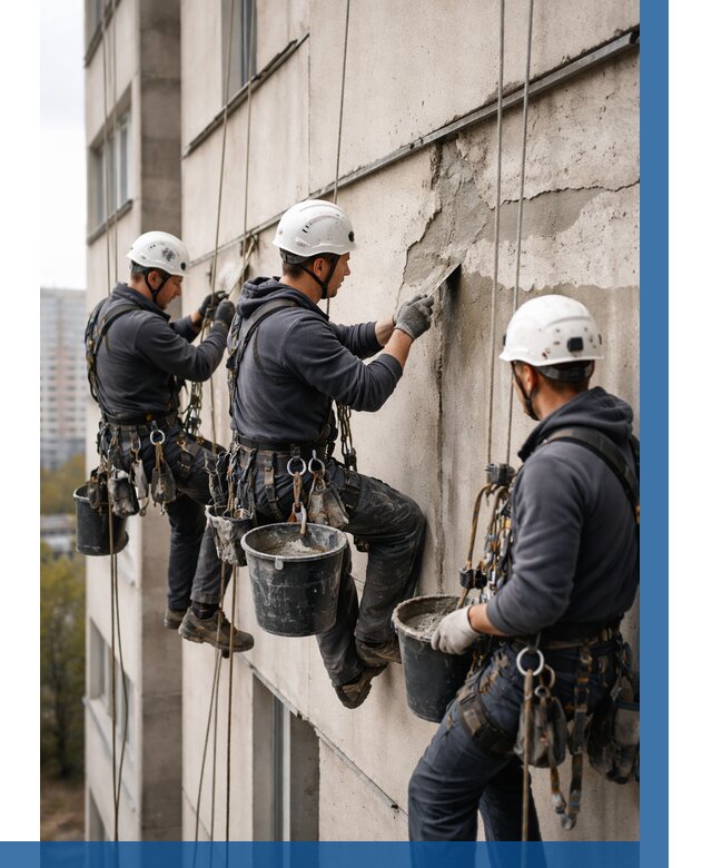 Ремонт бетонных элементов фасада в Сызрани от 2533 р. | ВЫСОТНИК-Сзр