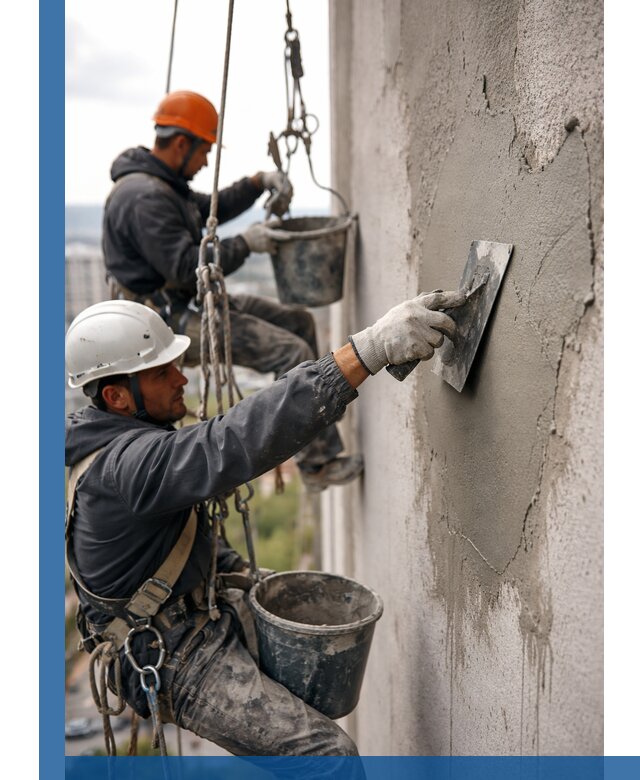 Штукатурка фасада на высоте в Сызрани профессиональные работы