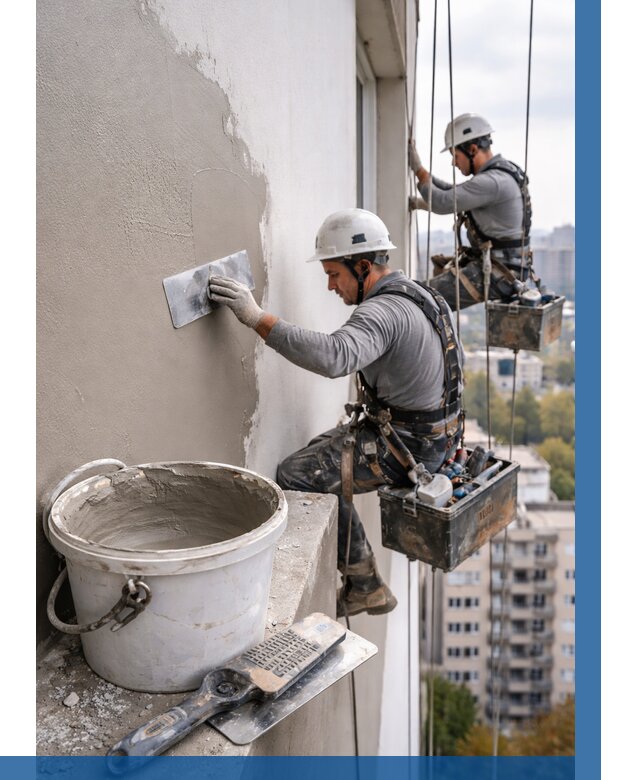 Шпаклевка фасада на высоте в Сызрани от 709 р. | ВЫСОТНИК-Сзр