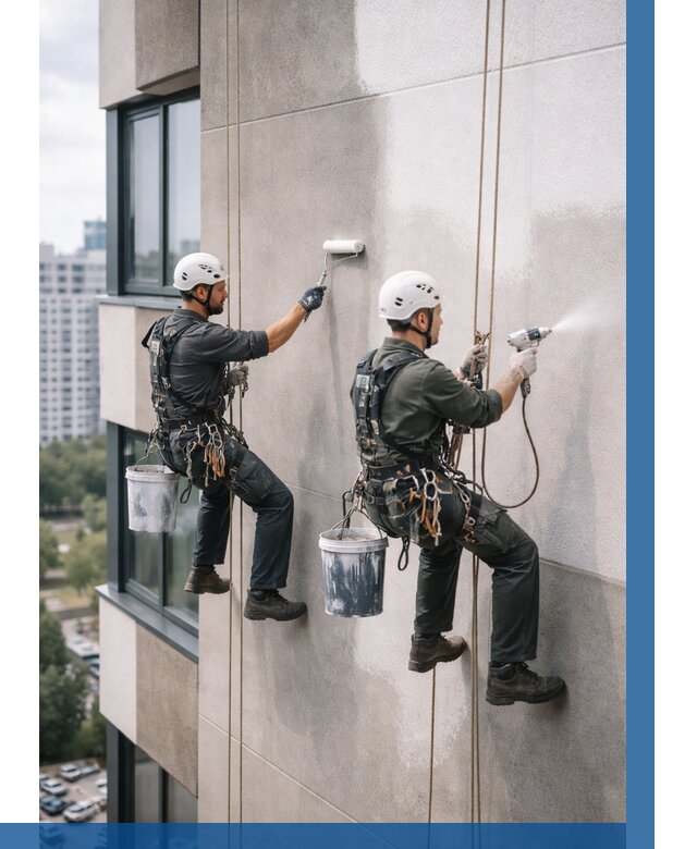 Покраска фасада альпинистами в Сызрани от 304 р. | ВЫСОТНИК-Сзр