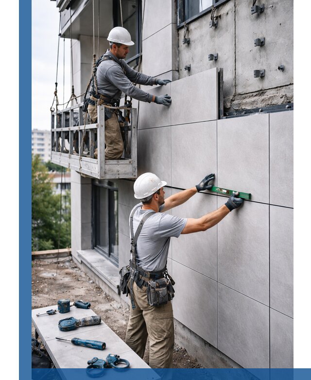 Монтаж керамогранита на фасад в Сызрани под ключ с гарантией качества