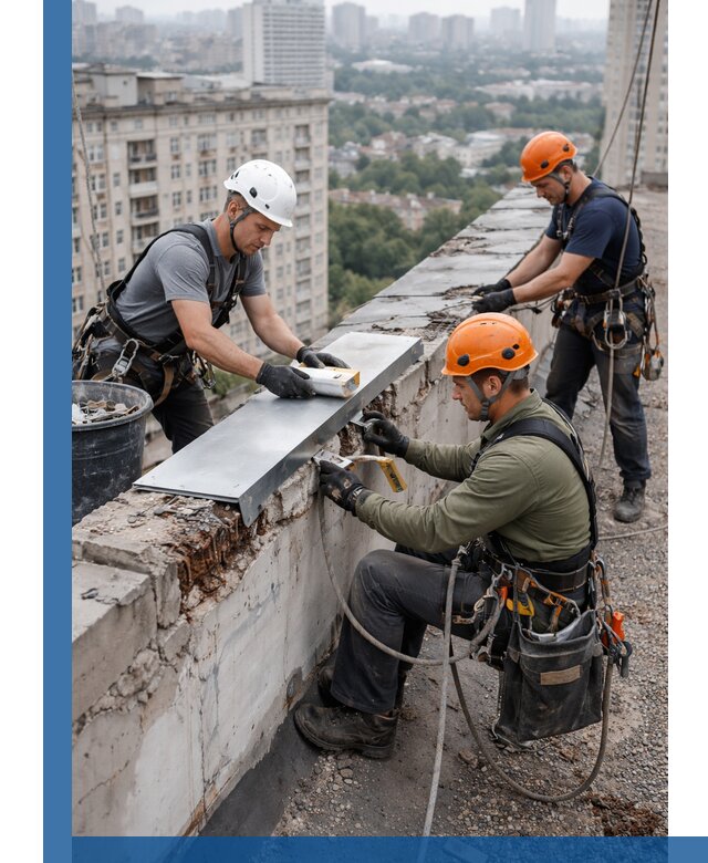 Ремонт парапета на кровле в Сызрани, высотные работы с гарантией