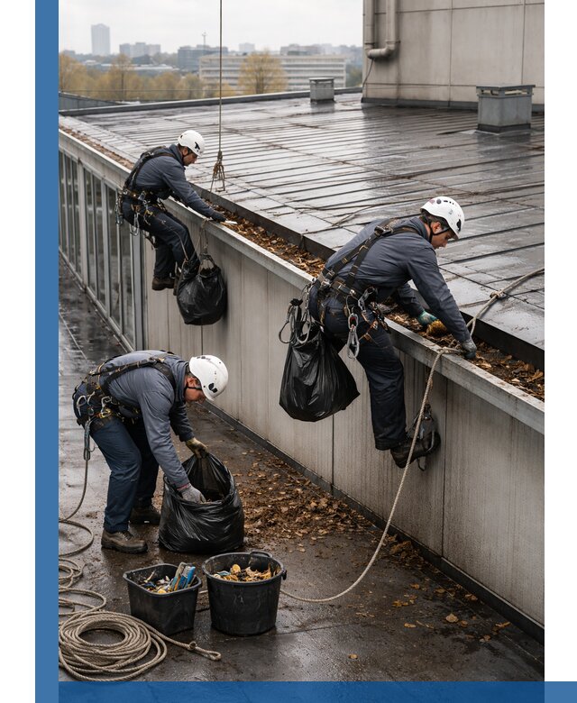 Очистка кровли по периметру в Сызрани силами промышленных альпинистов