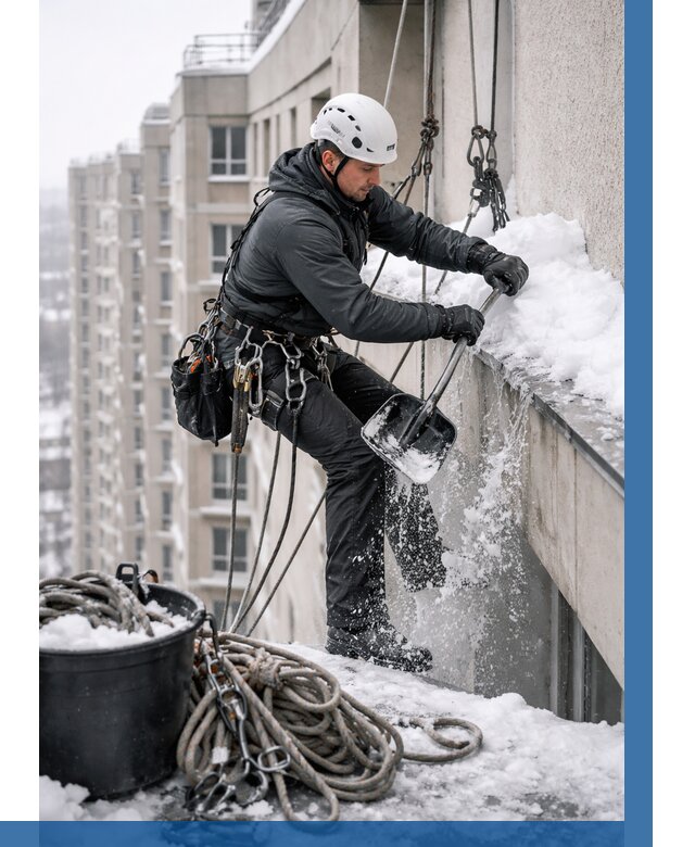 Очистка карнизов от снега в Сызрани от 304 р. | ВЫСОТНИК-Сзр