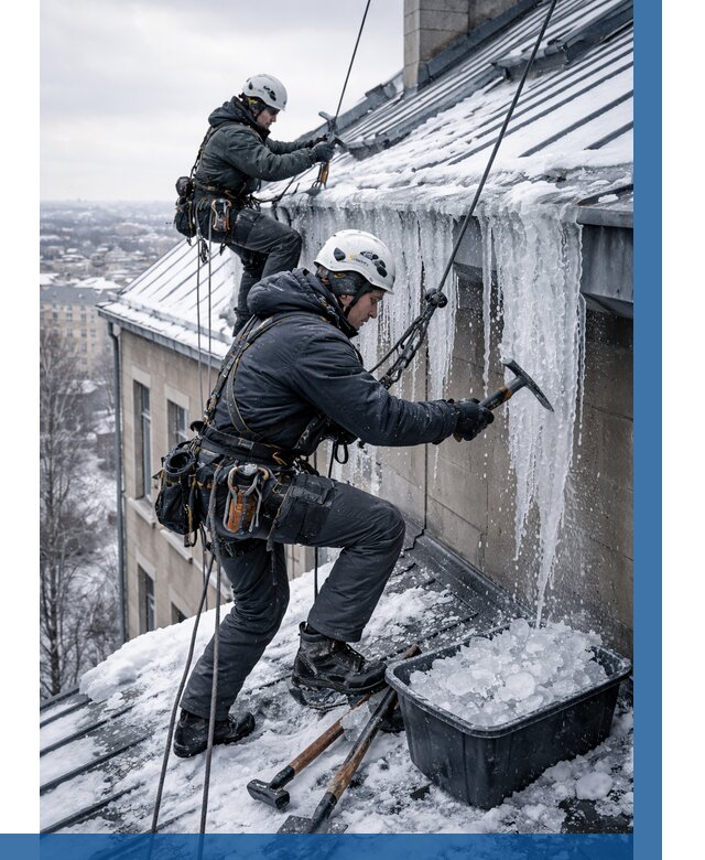 Удаление наледи с кровли в Сызрани от 5572 р. | ВЫСОТНИК-Сзр