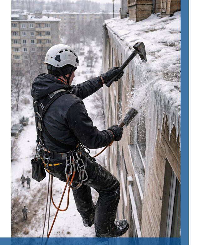 Сбивание сосулек с крыши в Сызрани по цене от 4559 р. | ВЫСОТНИК-Сзр