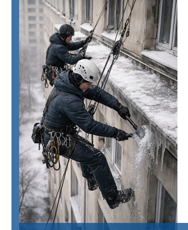 Удаление наледи и сосулек с карнизов в Сызрани профессионально