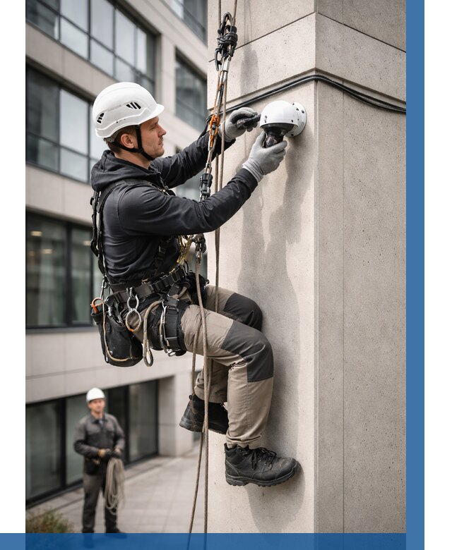 Монтаж камер видеонаблюдения на фасаде в Сызрани от 8611 р.-ВЫСОТНИК-Сзр