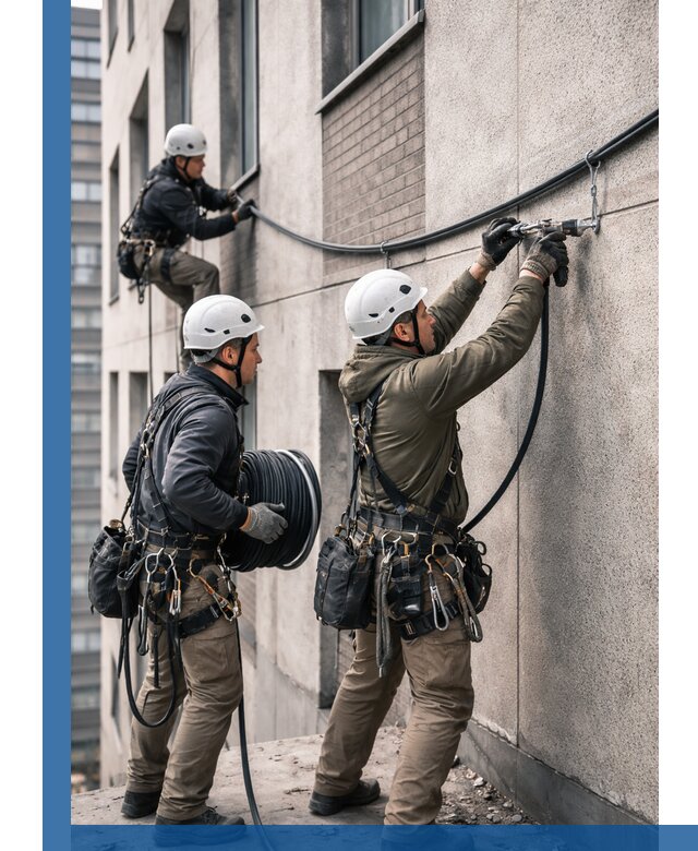 Прокладка кабеля по фасаду в Сызрани, профессиональный монтаж