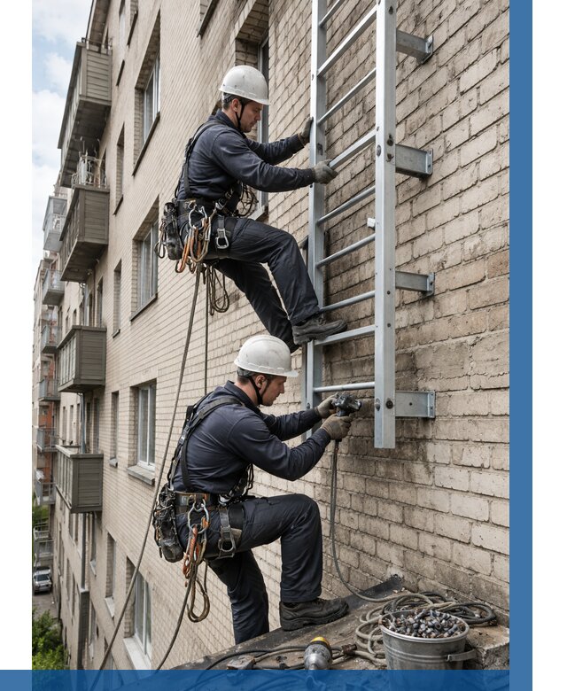 Монтаж пожарной лестницы в Сызрани от 25325 р заказать у ВЫСОТНИК-Сзр
