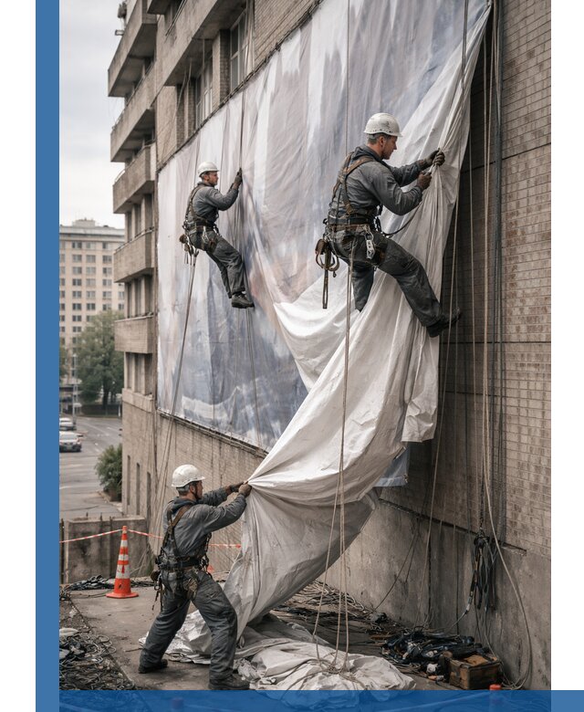 Демонтаж баннеров с фасада в Сызрани оперативно и безопасно