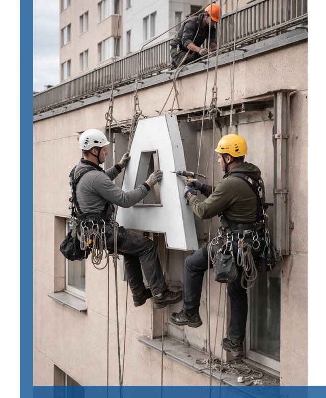 Ремонт и восстановление наружных вывесок на высоте в Сызрани