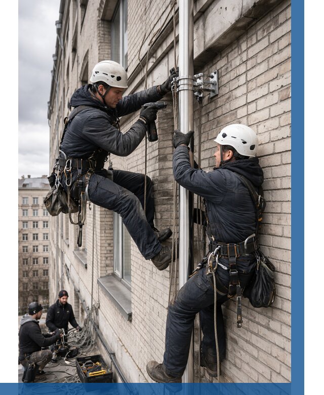 Монтаж флагштока на здании в Сызрани от 6585 р. | ВЫСОТНИК-Сзр