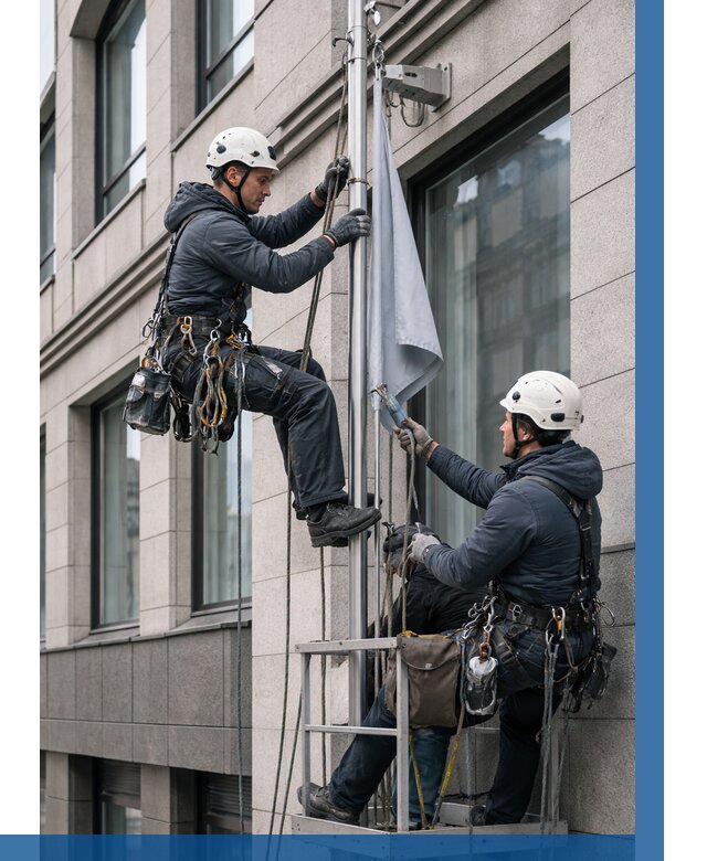 Установка флагов на фасаде в Сызрани от 4559 р. | ВЫСОТНИК-Сзр