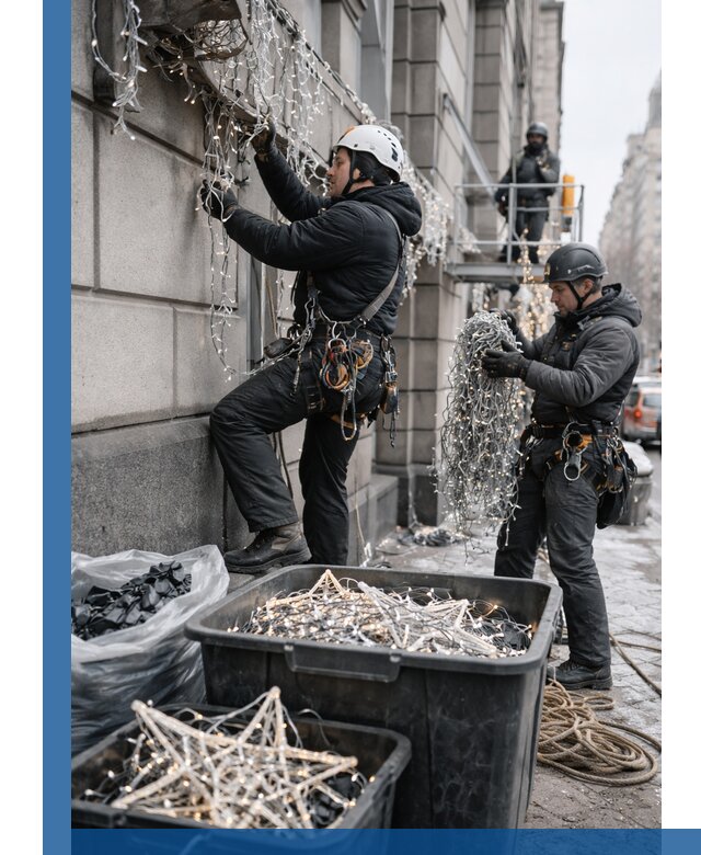 Демонтаж новогоднего оформления и гирлянд в Сызрани