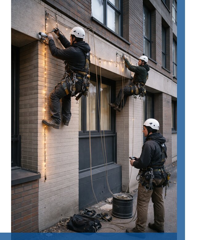 Монтаж гирлянд на фасаде в Сызрани от 3546 р. | ВЫСОТНИК-Сзр