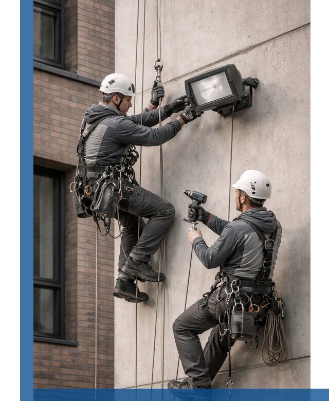 Профессиональный монтаж фасадных прожекторов в Сызрани под ключ