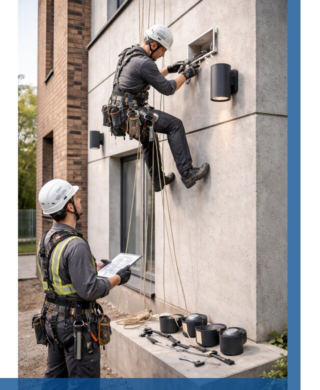 Монтаж фасадного освещения в Сызрани от 2533 р. | ВЫСОТНИК-Сзр