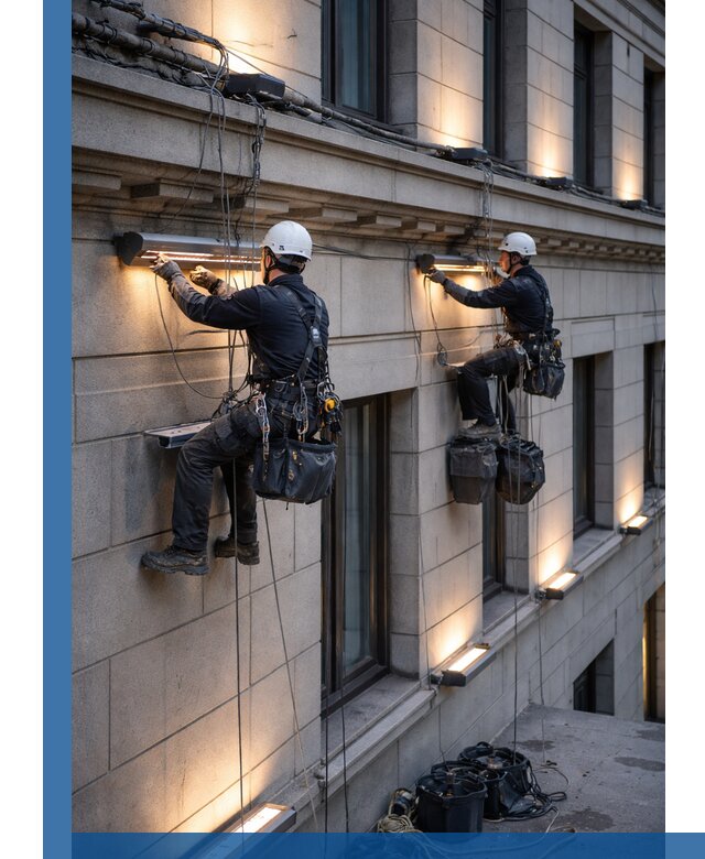 Монтаж архитектурной подсветки фасадов зданий в Сызрани