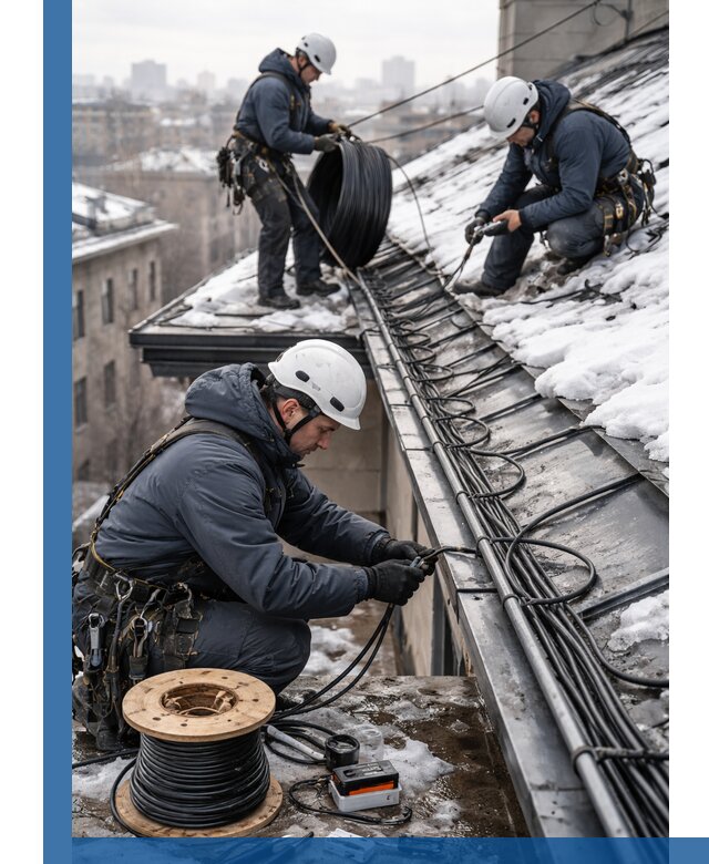 Монтаж греющего кабеля на кровле в Сызрани под ключ