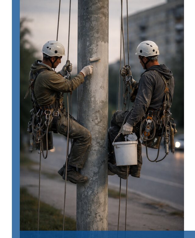 Покраска опор освещения и антикоррозийная защита в Сызрани