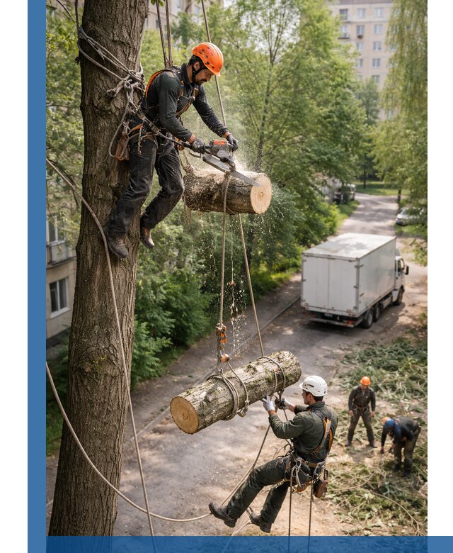 Спил деревьев альпинистами в Сызрани, безопасно и без повреждений